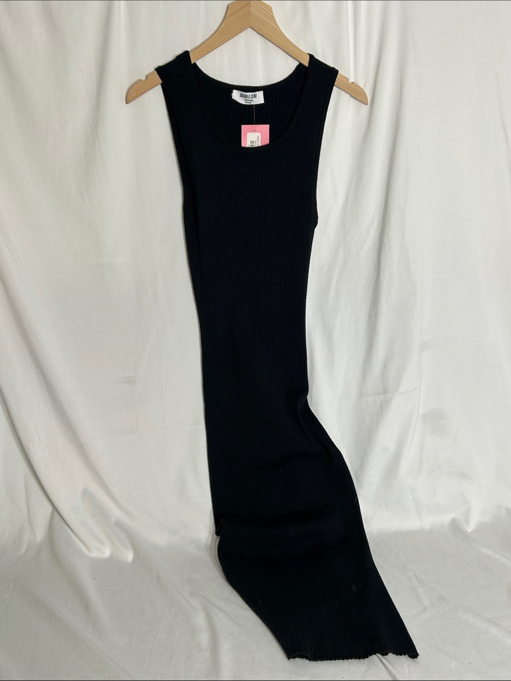 Double Zero Black Ribbed Midi Dress with Side Slit